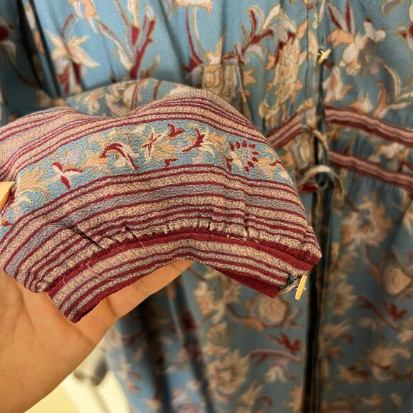 Veronica Beard Blue Floral Boho Peasant Tunic Dress Rayon Tie Waist Romantic - Picture 11 of 14